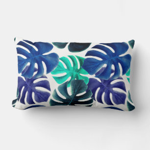 Blue Tropical Leaves Summer Vibes Lumbar Cushion
