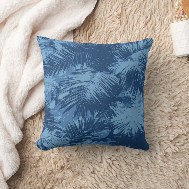 Blue Tropical Palm Leaf Cushion (Blanket)