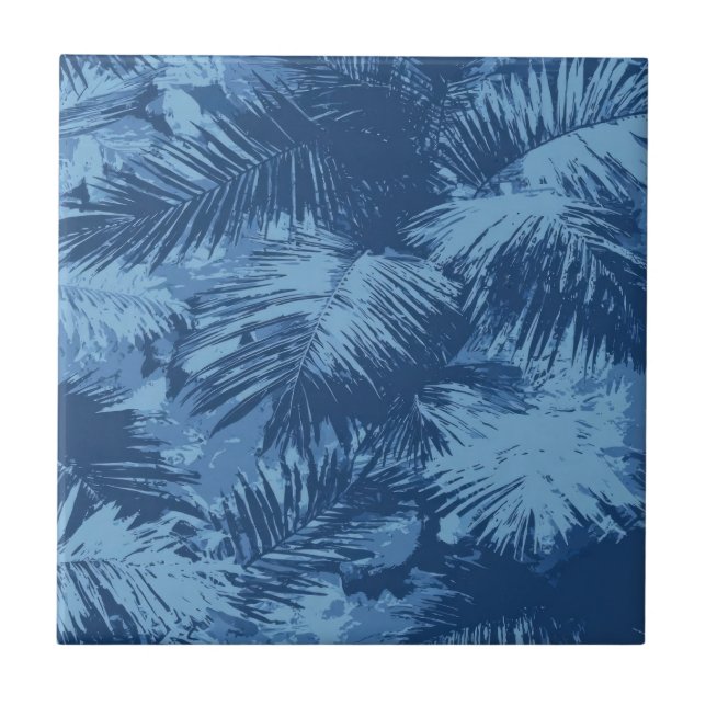 Blue Tropical Palm Leaf Tile (Front)
