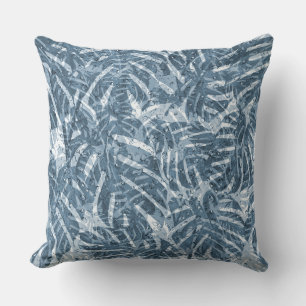 Blue Tropical Palm Leaves Rain Forest Water Drops Cushion