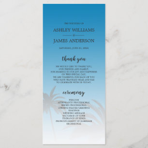 Blue Tropical Palm Tree Beach Wedding Programme