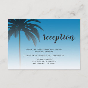 Blue Tropical Palm Tree Beach Wedding Reception Enclosure Card
