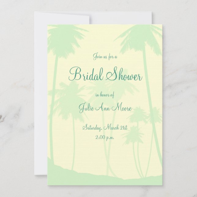 Blue Tropical Palm Tree Bridal Shower Invitation (Front)
