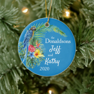 Blue Tropical Parrot Palm Leaf Flowers Names Photo Ceramic Tree Decoration