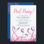 Blue Tropical Pink Flamingo 18th Pool Birthday Invitation<br><div class="desc">Modern, blue and pink flamingo birthday invitations you can personalise for your pool party! This fun design features a frolicking flock of wild pink flamingos in pink and royal blue watercolors. Celebrating sweet 16, a different age, or throwing a pool party "just because"? These 18th birthday invitations can be personalised...</div>