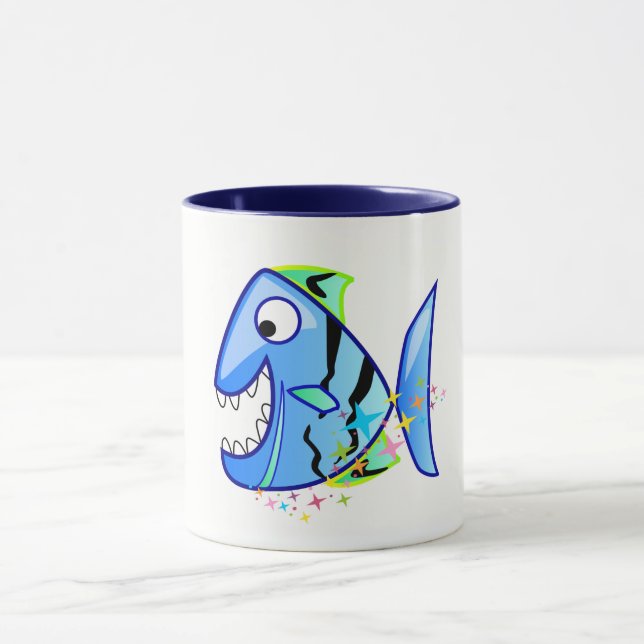 Blue Tropical Piranha with stars Mug (Center)