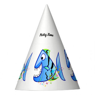 Blue Tropical Piranha with stars Party Hat