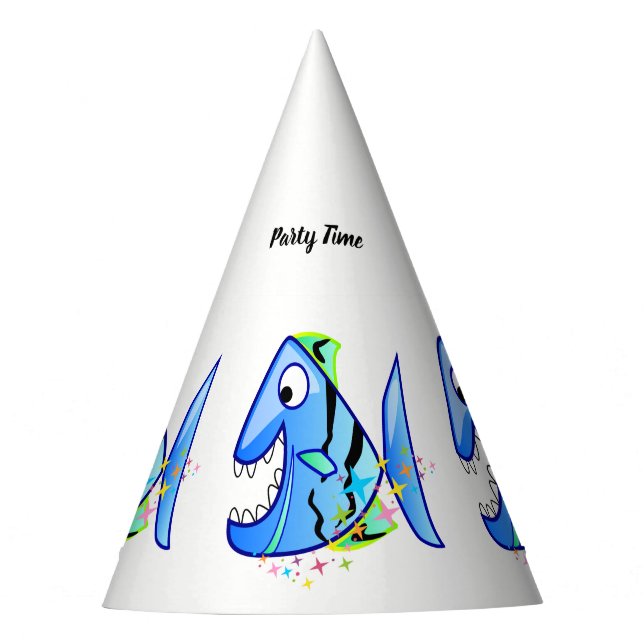 Blue Tropical Piranha with stars Party Hat (Front)