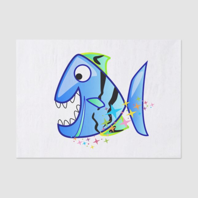 Blue Tropical Piranha with stars Tissue Paper (Front)
