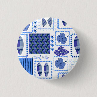 Blue Tropical Surfboard Hibiscus Pattern 3 Cm Round Badge