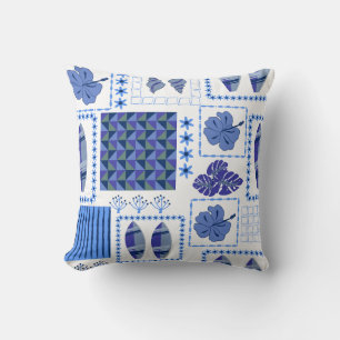 Blue Tropical Surfboard Hibiscus Pattern Cushion