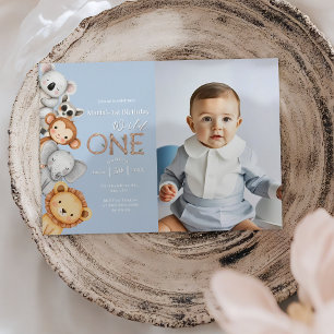 Blue Tropical Wild One Jungle Safari Animals  Invitation