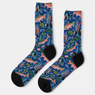 Blue trout socks Repeating pattern socks