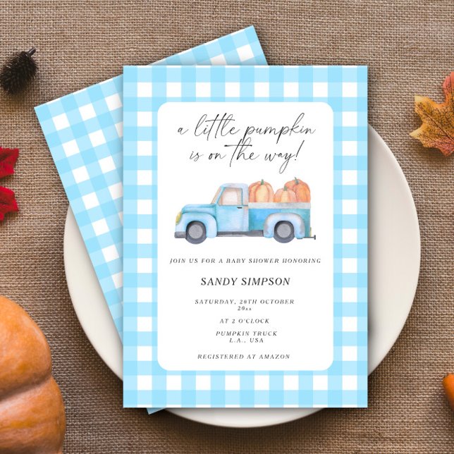 Blue Truck A Little Pumpkin Fall Baby Shower Invitation (Creator Uploaded)