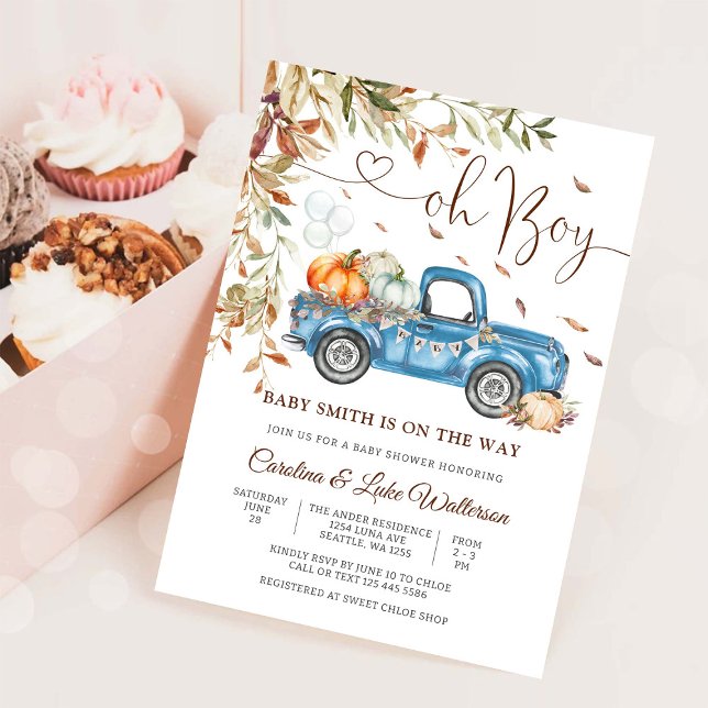 Blue Truck Autumn Baby Shower Invitation (Creator Uploaded)