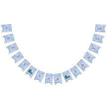 Blue Truck Blue White Stripe Birthday Banner