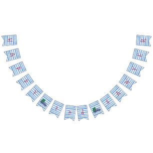 Blue Truck Blue White Stripe Birthday Banner