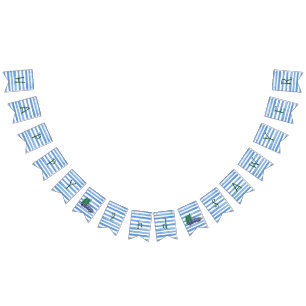 Blue Truck Blue White Stripe Birthday Banner