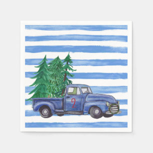Blue Truck Christmas Napkins Custom