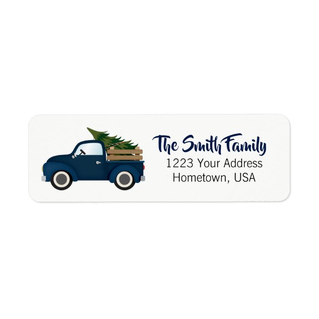 Blue Truck Christmas Tree Return Address Label (Front)