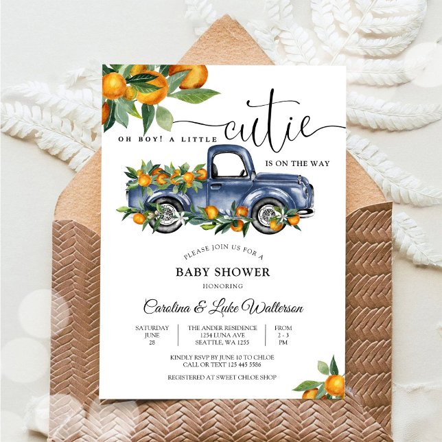 Blue Truck Cutie Baby Shower Invitation (Creator Uploaded)