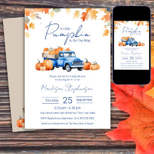 Blue Truck & Little Pumpkin on The Way Baby Shower Invitation