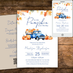 Blue Truck & Little Pumpkin on The Way QR Code  Invitation