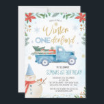 Blue Truck Poinsettia Winter Onederland Birthday<br><div class="desc">Blue Truck Poinsettia Winter Onederland Birthday Invitation 

Sweet boy's winter onederland birthday invitation featuring a blue truck,  a faux gold calligraphy heading,  snowflakes,  a snowman and a lovely poinsettia arrangement. This boy's winter onederland birthday invitation is sure to set the scene for a colorful onederland first birthday party.</div>
