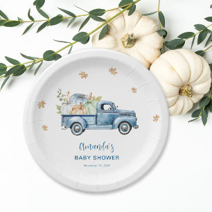 Blue Truck Pumpkin Baby Shower Paper Plate