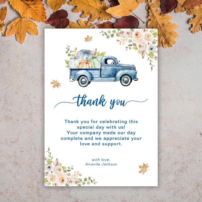 Blue Truck Pumpkin Baby Shower Thank You Card (Creator Uploaded)