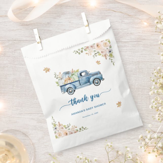 Blue Truck Pumpkin Baby Shower Thank You Favour Bags (Clipped)