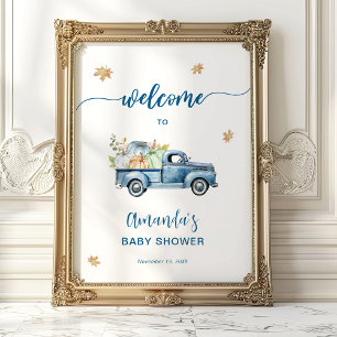 Blue Truck Pumpkin Baby Shower Welcome Sign