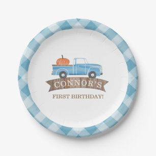 Blue Truck PUMPKIN Birthday Fall 1st Birthday Paper Plate