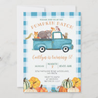 Blue Truck Pumpkin Patch Gingham Fifth Birthday