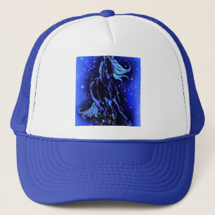 Blue Trucker Hat Horse Running At Night