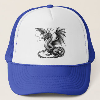 Blue Trucker Hat with Dragon Design - Black and Wh