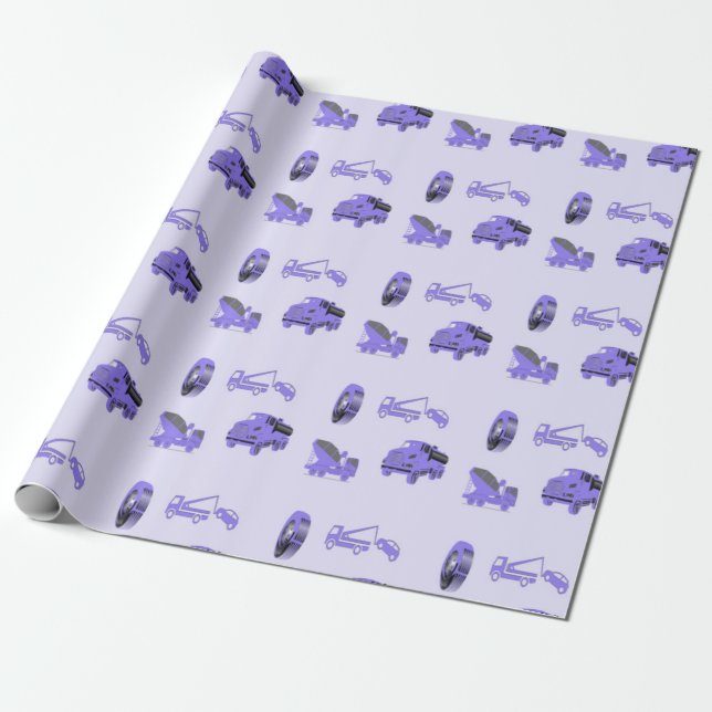 Blue trucking pattern wrapping paper (Unrolled)