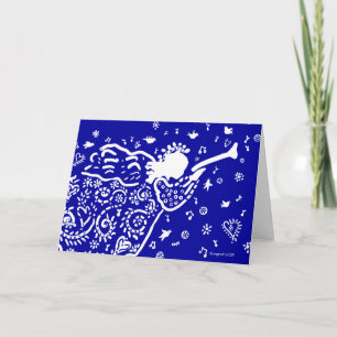 Blue Trumpet Angel Holiday Card