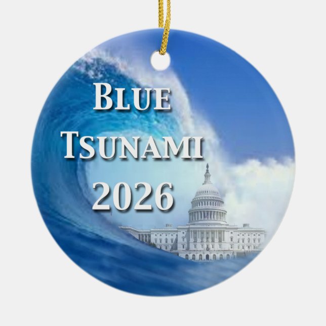 Blue Tsunami Election 2026 Ceramic Tree Decoration (Front)
