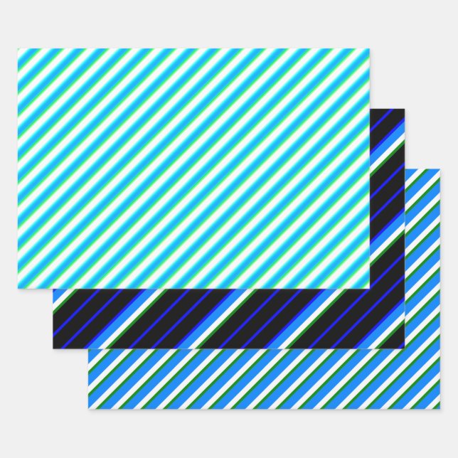 Blue Tube Striped Seamless Pattern Wrapping Paper Sheet (Set)