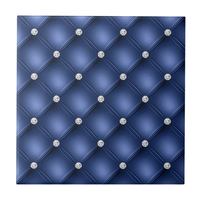 Blue Tufted Small Square Decorative Pattern Tile (Front)