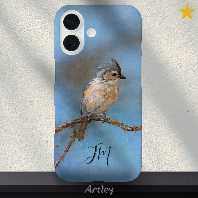 Blue Tufted Titmouse Bird Painting Custom Name  Case-Mate iPhone Case (Creator Uploaded)