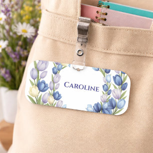 Blue Tulip Floral Elegant Personalised Style Name Tag