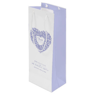 Blue tulip heart art thank you wedding favour wine gift bag