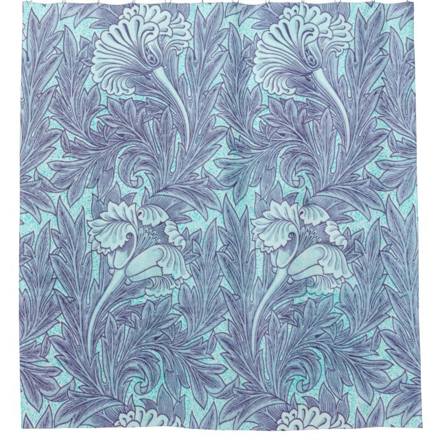 Blue Tulip Pattern By William Morris Shower Curtain (Front)