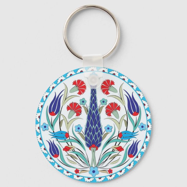 Blue Tulip Turkish design  Stylish Key Ring (Front)