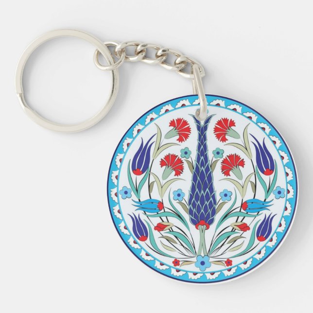Blue Tulip Turkish design  Stylish Key Ring (Front)