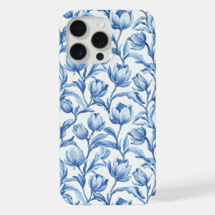 Blue Tulip vintage floral pattern iPhone 15 Pro Max Case