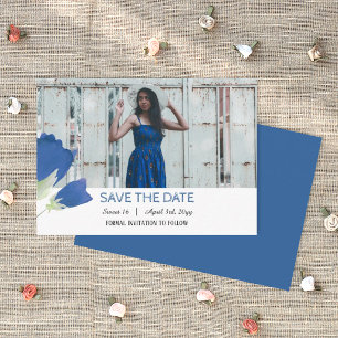 Blue Tulips, Birthday Party Save the Date Advice Card