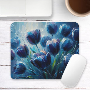 Blue Tulips Impressionism Style Oil Painting Mouse Pad